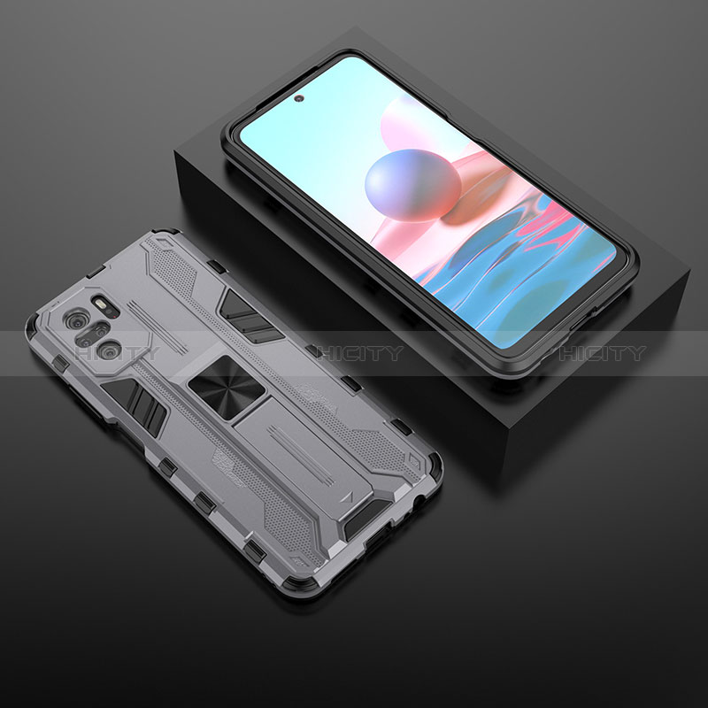 Funda Bumper Silicona y Plastico Mate Carcasa con Magnetico Soporte KC1 para Xiaomi Poco M5S Gris