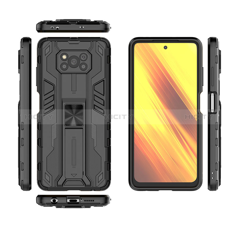 Funda Bumper Silicona y Plastico Mate Carcasa con Magnetico Soporte KC1 para Xiaomi Poco X3 Pro