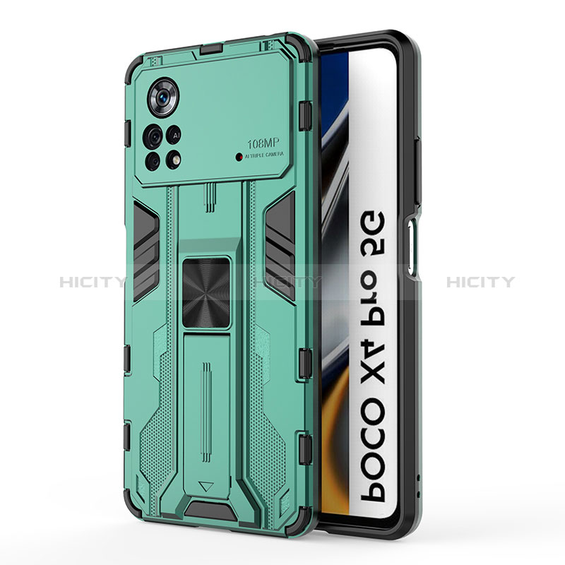 Funda Bumper Silicona y Plastico Mate Carcasa con Magnetico Soporte KC1 para Xiaomi Poco X4 Pro 5G Verde