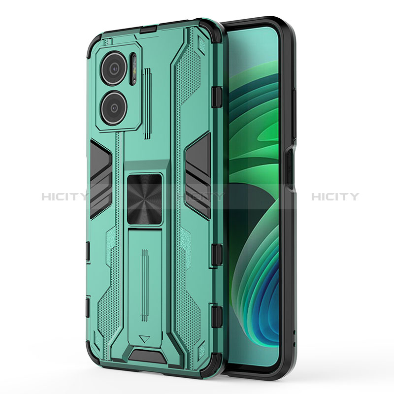 Funda Bumper Silicona y Plastico Mate Carcasa con Magnetico Soporte KC1 para Xiaomi Redmi 10 5G Verde