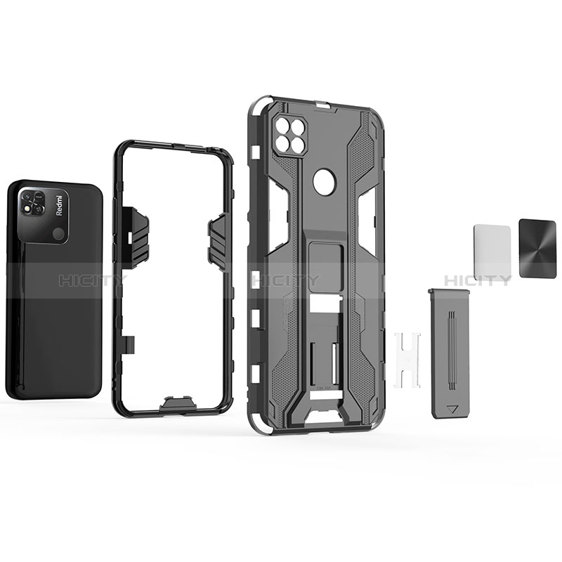 Funda Bumper Silicona y Plastico Mate Carcasa con Magnetico Soporte KC1 para Xiaomi Redmi 9C