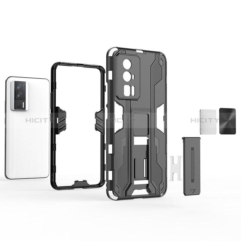 Funda Bumper Silicona y Plastico Mate Carcasa con Magnetico Soporte KC1 para Xiaomi Redmi K60 5G