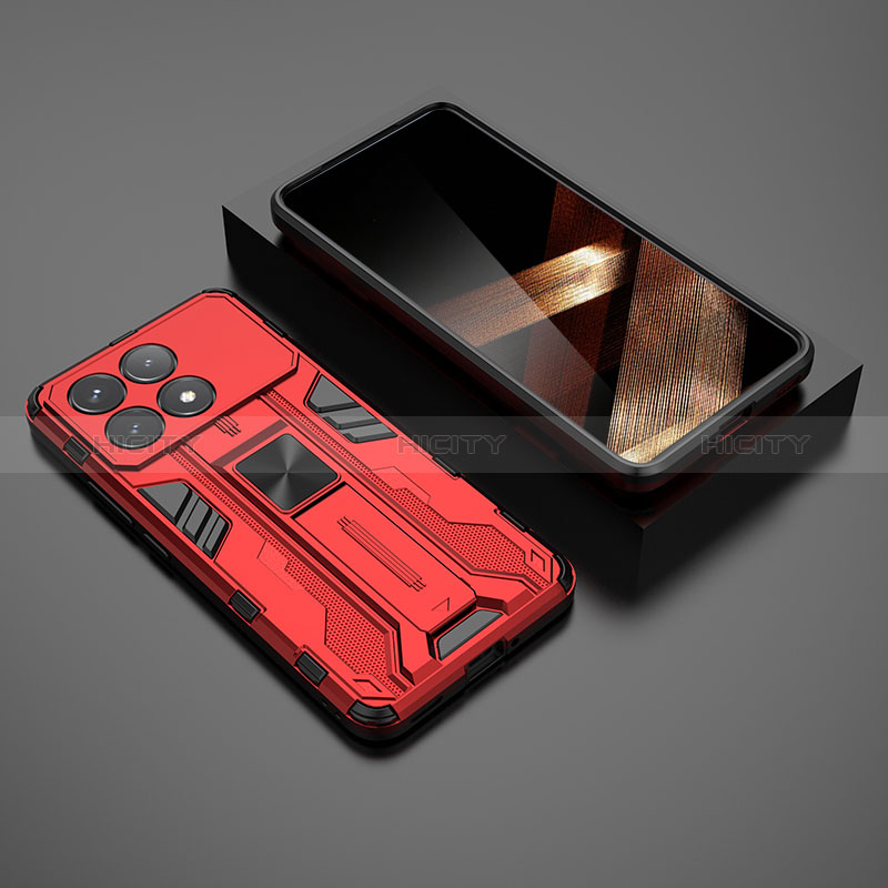 Funda Bumper Silicona y Plastico Mate Carcasa con Magnetico Soporte KC1 para Xiaomi Redmi K70 5G Rojo