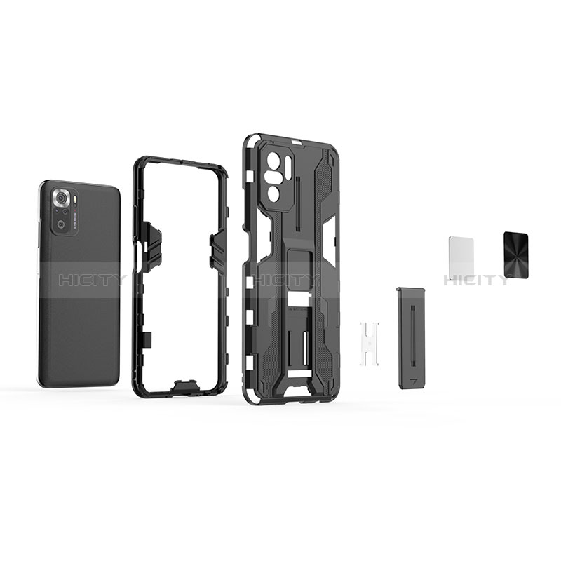 Funda Bumper Silicona y Plastico Mate Carcasa con Magnetico Soporte KC1 para Xiaomi Redmi Note 10 4G