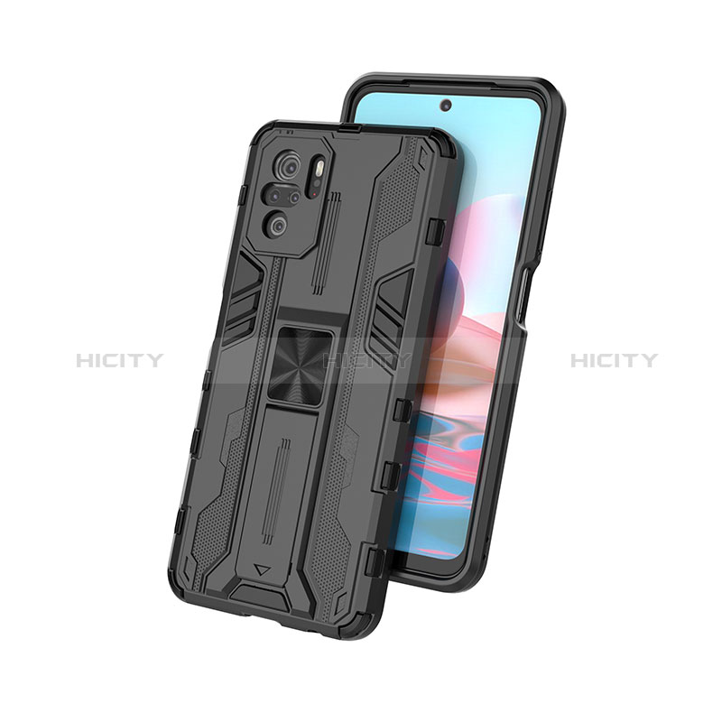 Funda Bumper Silicona y Plastico Mate Carcasa con Magnetico Soporte KC1 para Xiaomi Redmi Note 10 4G