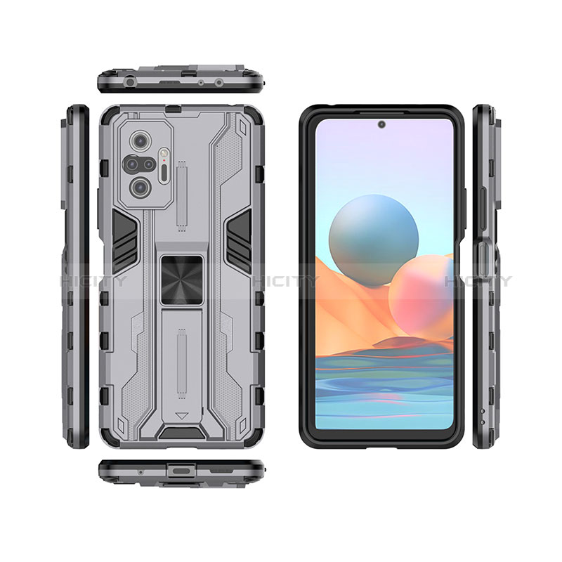 Funda Bumper Silicona y Plastico Mate Carcasa con Magnetico Soporte KC1 para Xiaomi Redmi Note 10 Pro 4G