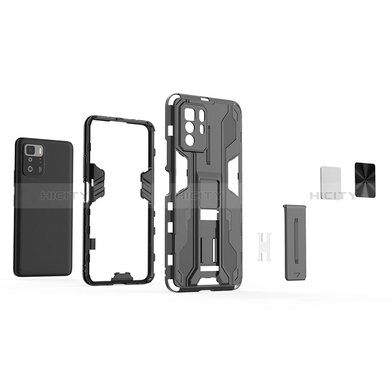 Funda Bumper Silicona y Plastico Mate Carcasa con Magnetico Soporte KC1 para Xiaomi Redmi Note 10 Pro 5G