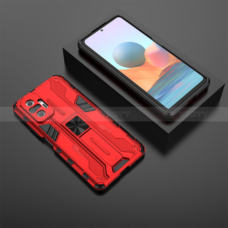 Funda Bumper Silicona y Plastico Mate Carcasa con Magnetico Soporte KC1 para Xiaomi Redmi Note 10 Pro Max