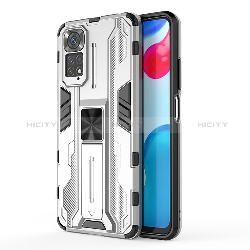 Funda Bumper Silicona y Plastico Mate Carcasa con Magnetico Soporte KC1 para Xiaomi Redmi Note 11 4G (2022) Plata