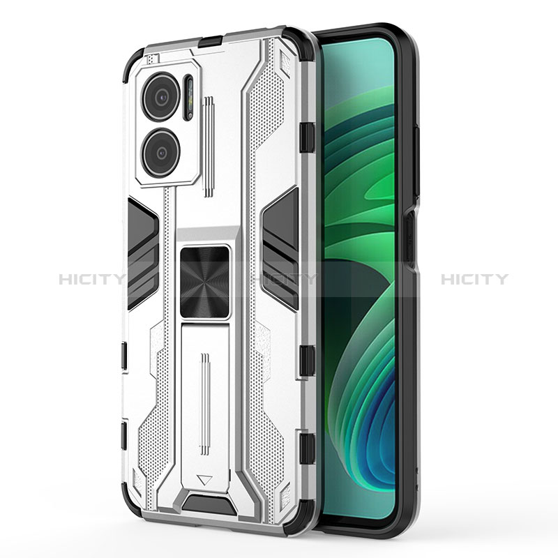 Funda Bumper Silicona y Plastico Mate Carcasa con Magnetico Soporte KC1 para Xiaomi Redmi Note 11E 5G Plata