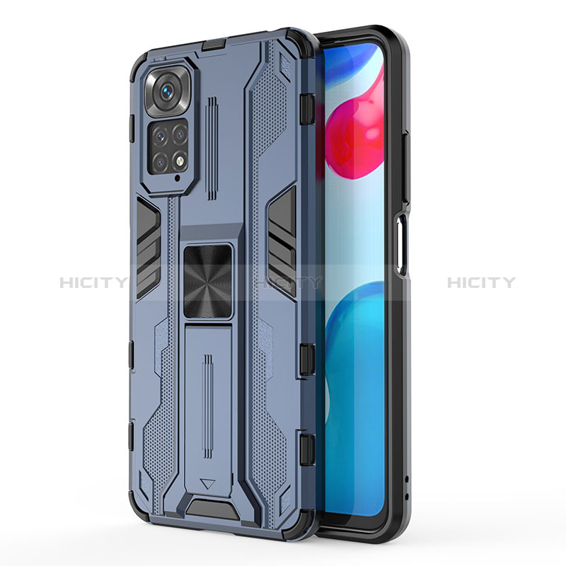 Funda Bumper Silicona y Plastico Mate Carcasa con Magnetico Soporte KC1 para Xiaomi Redmi Note 11S 4G Azul