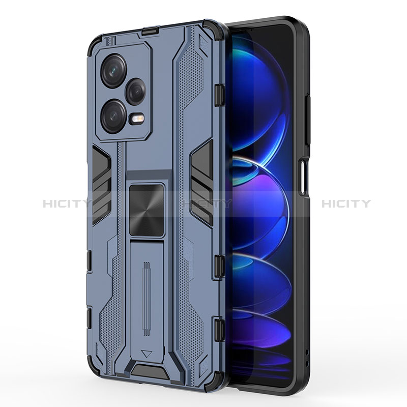 Funda Bumper Silicona y Plastico Mate Carcasa con Magnetico Soporte KC1 para Xiaomi Redmi Note 12 Pro 5G Azul