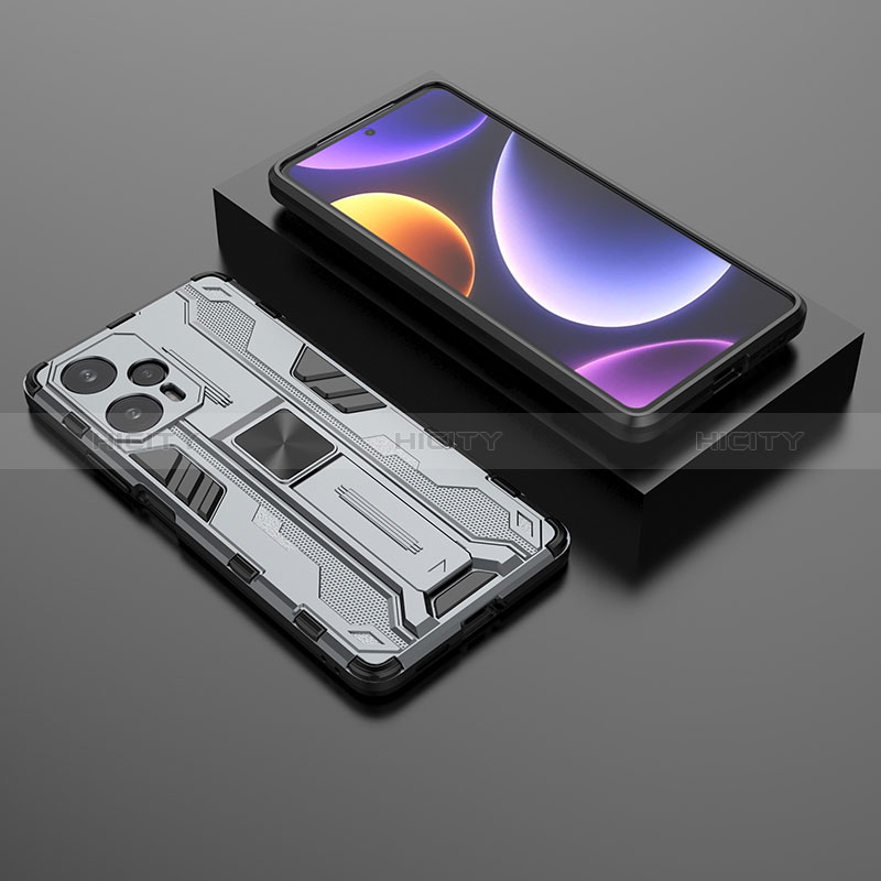 Funda Bumper Silicona y Plastico Mate Carcasa con Magnetico Soporte KC1 para Xiaomi Redmi Note 12 Turbo 5G Gris