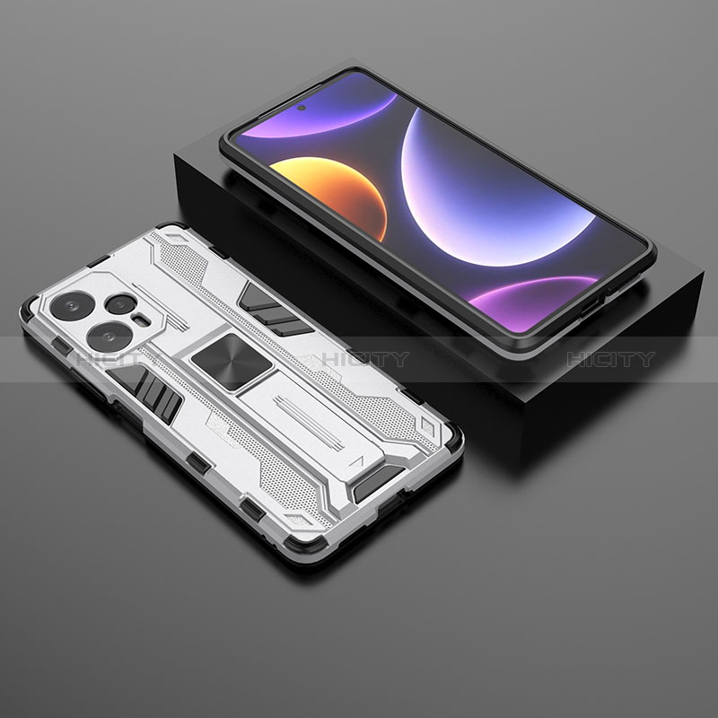 Funda Bumper Silicona y Plastico Mate Carcasa con Magnetico Soporte KC1 para Xiaomi Redmi Note 12 Turbo 5G Plata