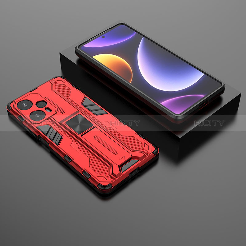 Funda Bumper Silicona y Plastico Mate Carcasa con Magnetico Soporte KC1 para Xiaomi Redmi Note 12 Turbo 5G Rojo