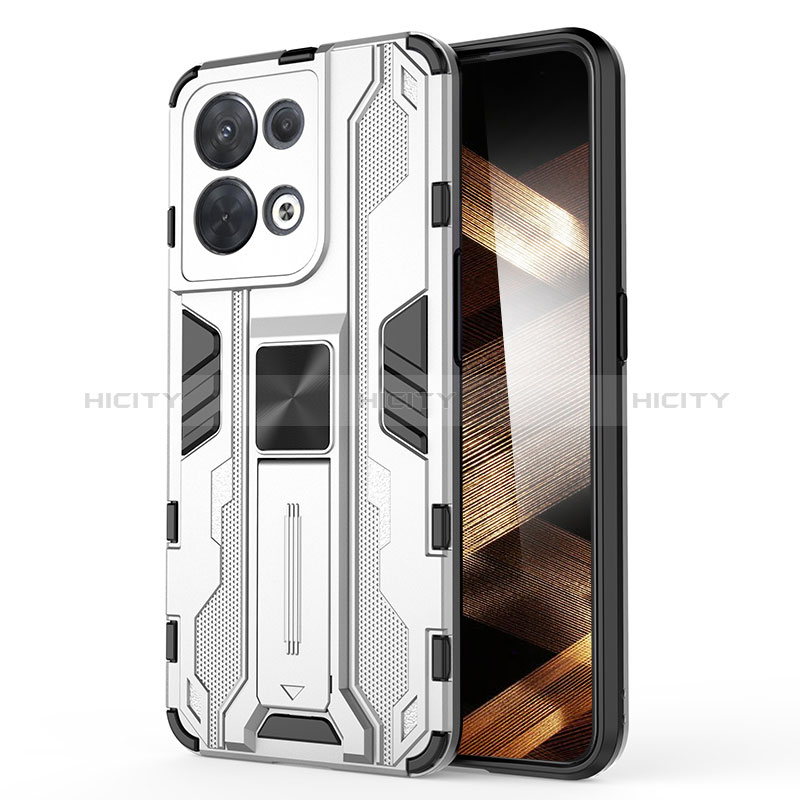 Funda Bumper Silicona y Plastico Mate Carcasa con Magnetico Soporte KC1 para Xiaomi Redmi Note 13 Pro 5G Plata