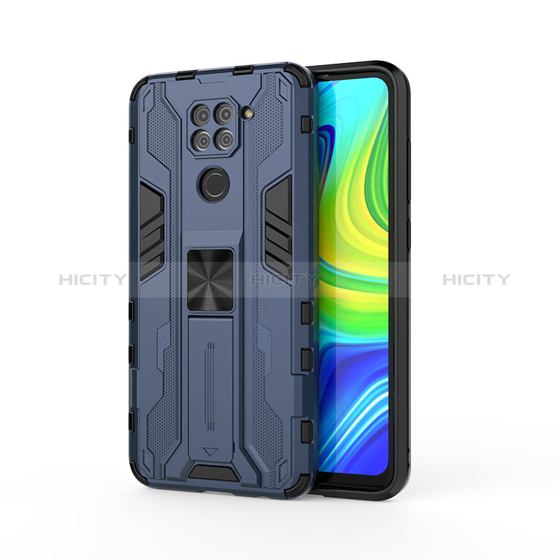 Funda Bumper Silicona y Plastico Mate Carcasa con Magnetico Soporte KC1 para Xiaomi Redmi Note 9 Azul