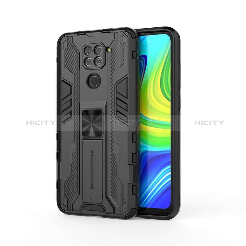 Funda Bumper Silicona y Plastico Mate Carcasa con Magnetico Soporte KC1 para Xiaomi Redmi Note 9 Negro