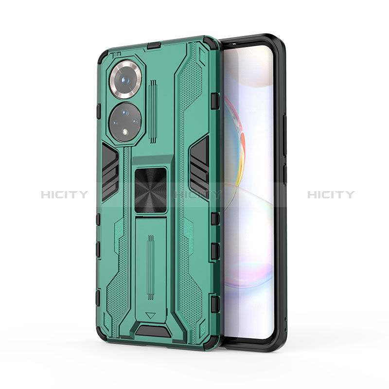 Funda Bumper Silicona y Plastico Mate Carcasa con Magnetico Soporte KC2 para Huawei Honor 50 5G Verde