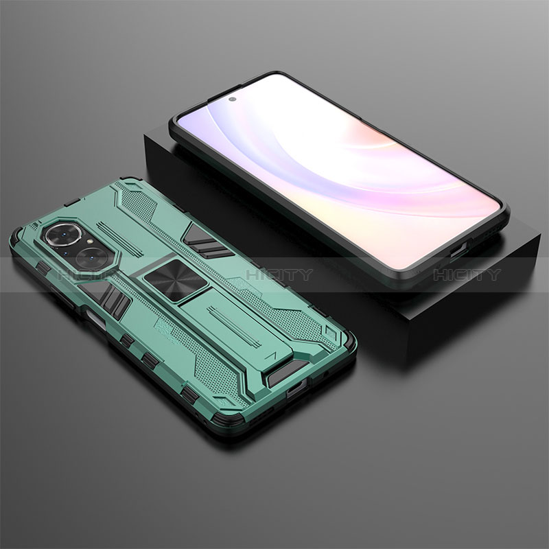 Funda Bumper Silicona y Plastico Mate Carcasa con Magnetico Soporte KC2 para Huawei Honor 50 SE 5G