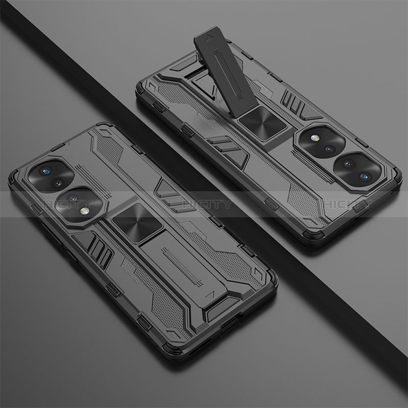 Funda Bumper Silicona y Plastico Mate Carcasa con Magnetico Soporte KC2 para Huawei Honor 70 Pro 5G