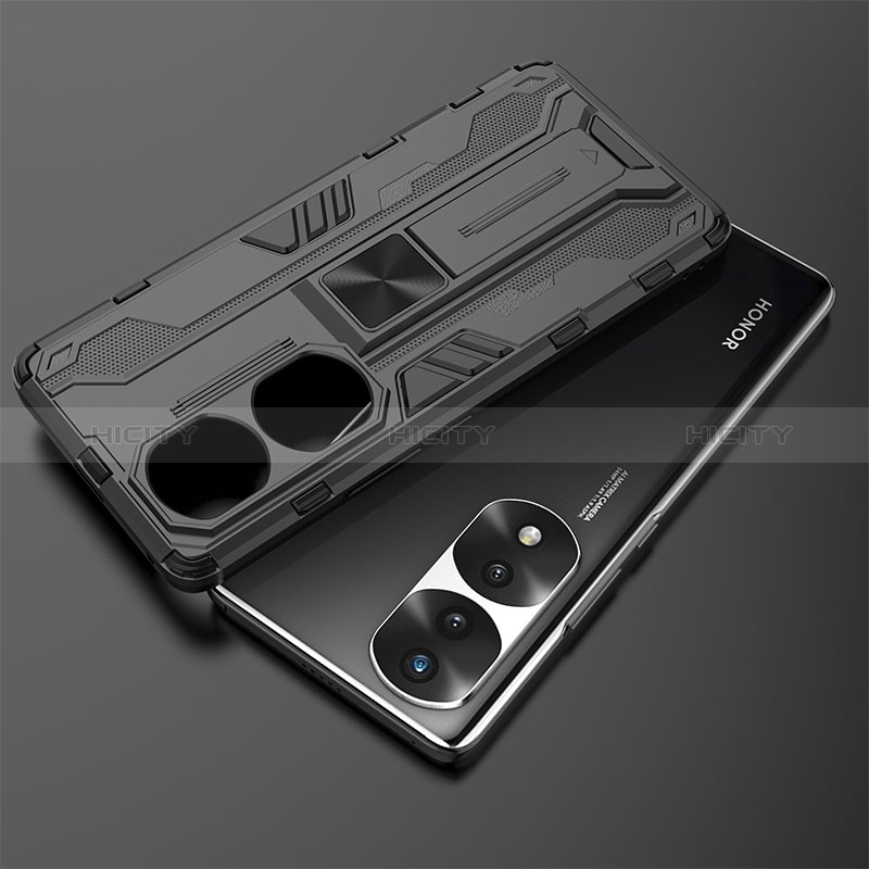 Funda Bumper Silicona y Plastico Mate Carcasa con Magnetico Soporte KC2 para Huawei Honor 70 Pro 5G