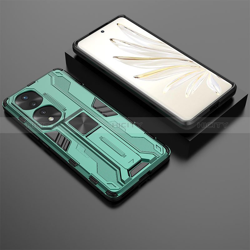 Funda Bumper Silicona y Plastico Mate Carcasa con Magnetico Soporte KC2 para Huawei Honor 70 Pro 5G