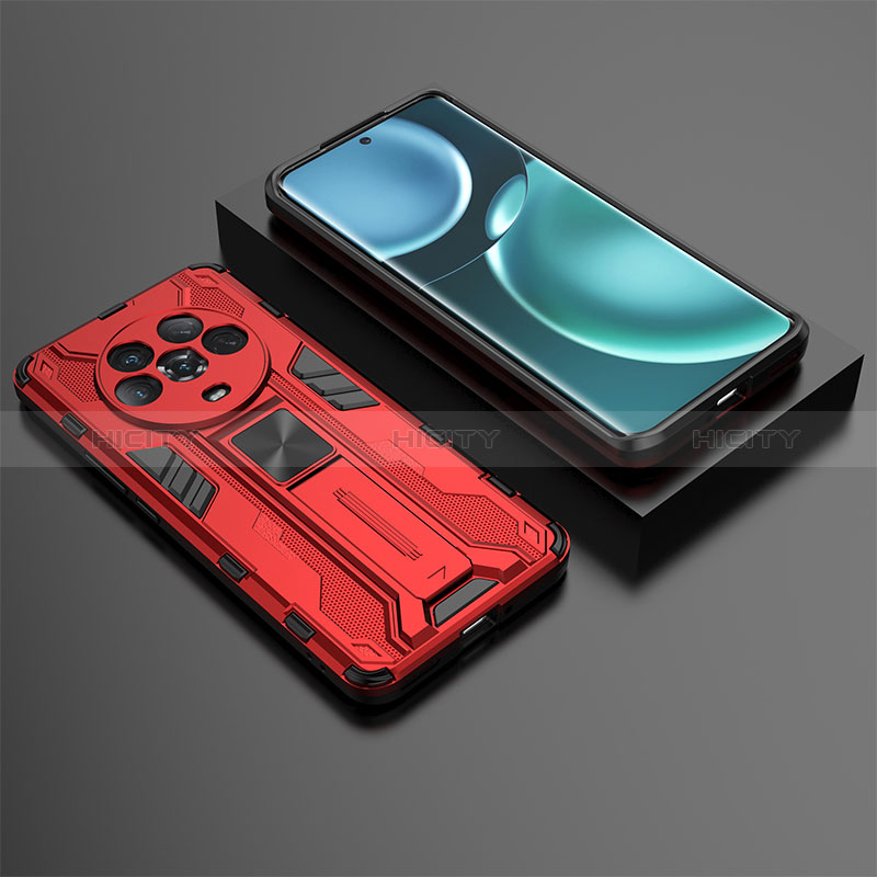 Funda Bumper Silicona y Plastico Mate Carcasa con Magnetico Soporte KC2 para Huawei Honor Magic4 5G Rojo