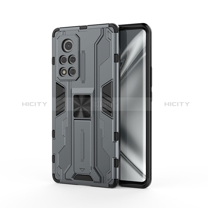 Funda Bumper Silicona y Plastico Mate Carcasa con Magnetico Soporte KC2 para Huawei Honor V40 5G Gris