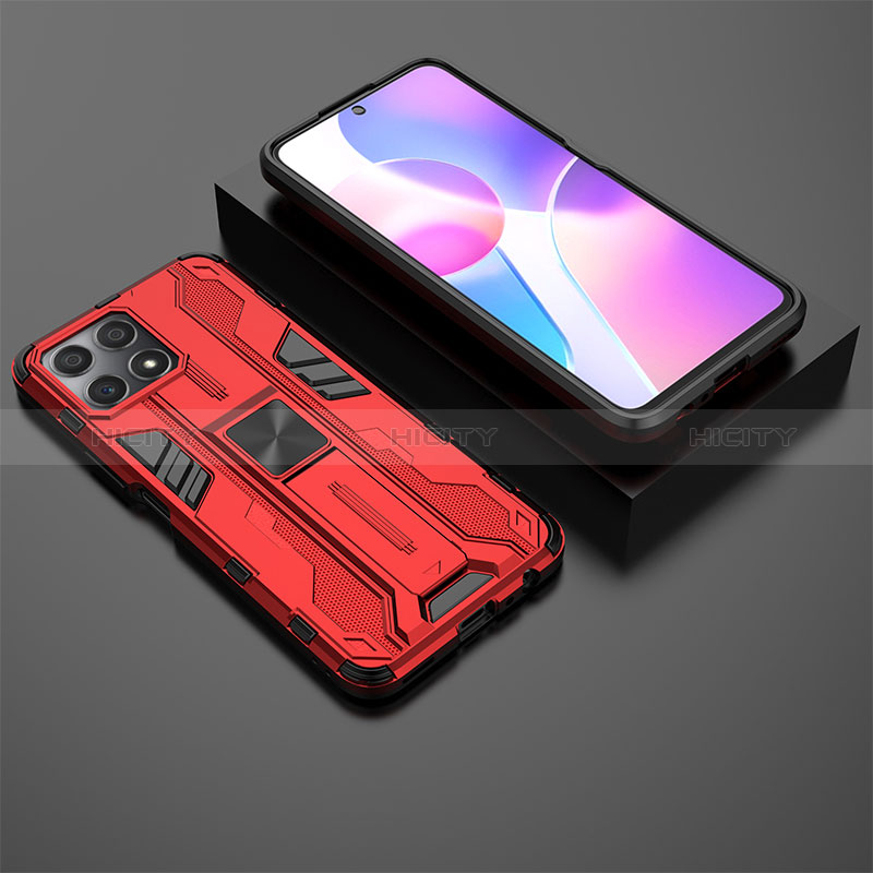 Funda Bumper Silicona y Plastico Mate Carcasa con Magnetico Soporte KC2 para Huawei Honor X30i Rojo