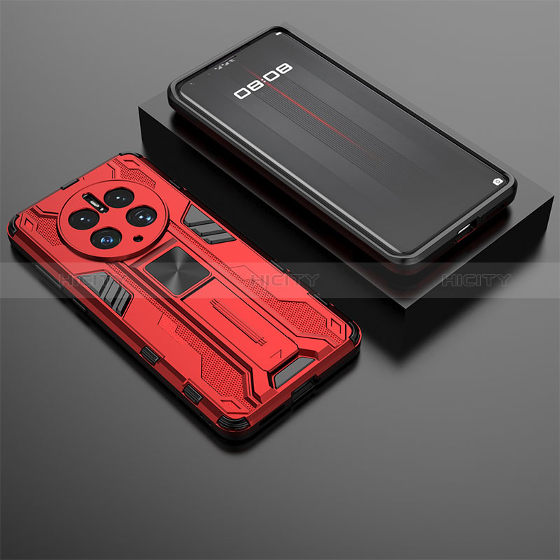 Funda Bumper Silicona y Plastico Mate Carcasa con Magnetico Soporte KC2 para Huawei Mate 50 Pro Rojo