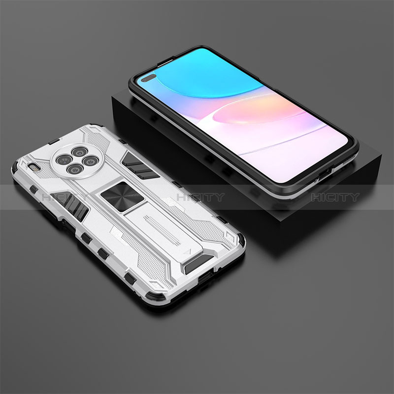 Funda Bumper Silicona y Plastico Mate Carcasa con Magnetico Soporte KC2 para Huawei Nova 8i Blanco