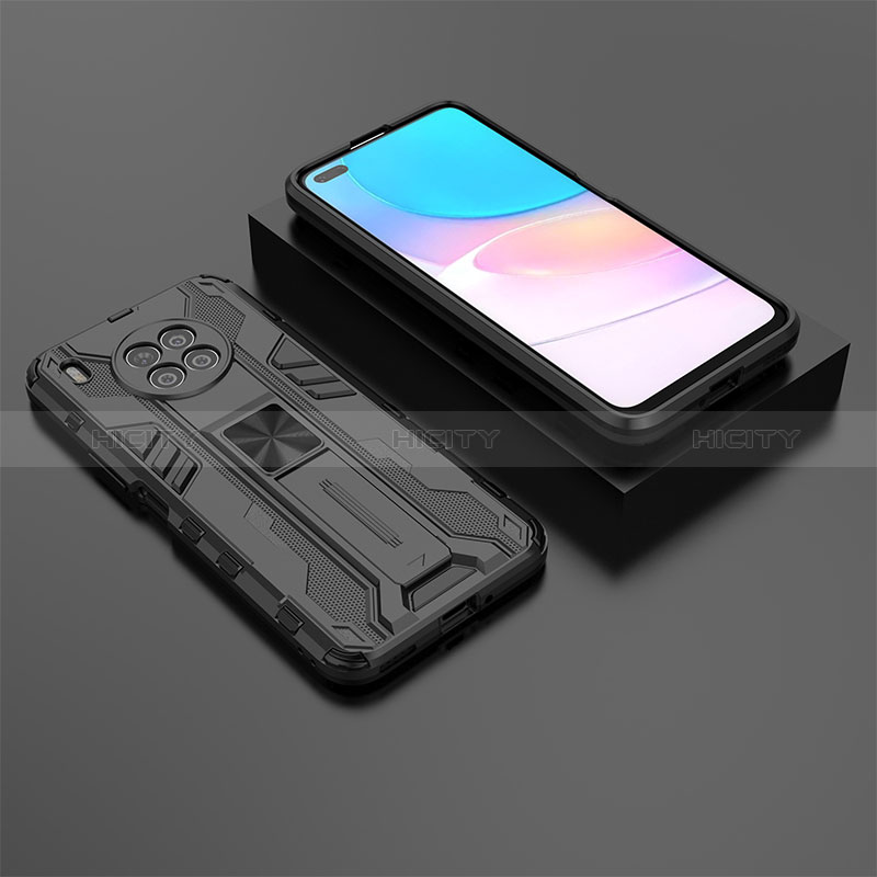 Funda Bumper Silicona y Plastico Mate Carcasa con Magnetico Soporte KC2 para Huawei Nova 8i Negro