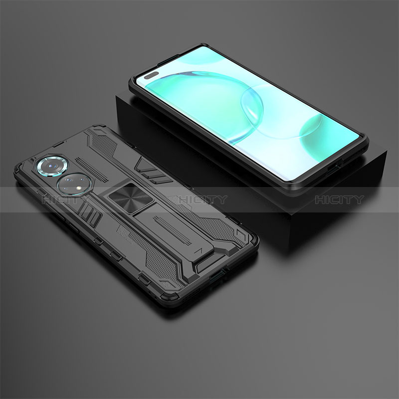 Funda Bumper Silicona y Plastico Mate Carcasa con Magnetico Soporte KC2 para Huawei Nova 9 Pro Negro