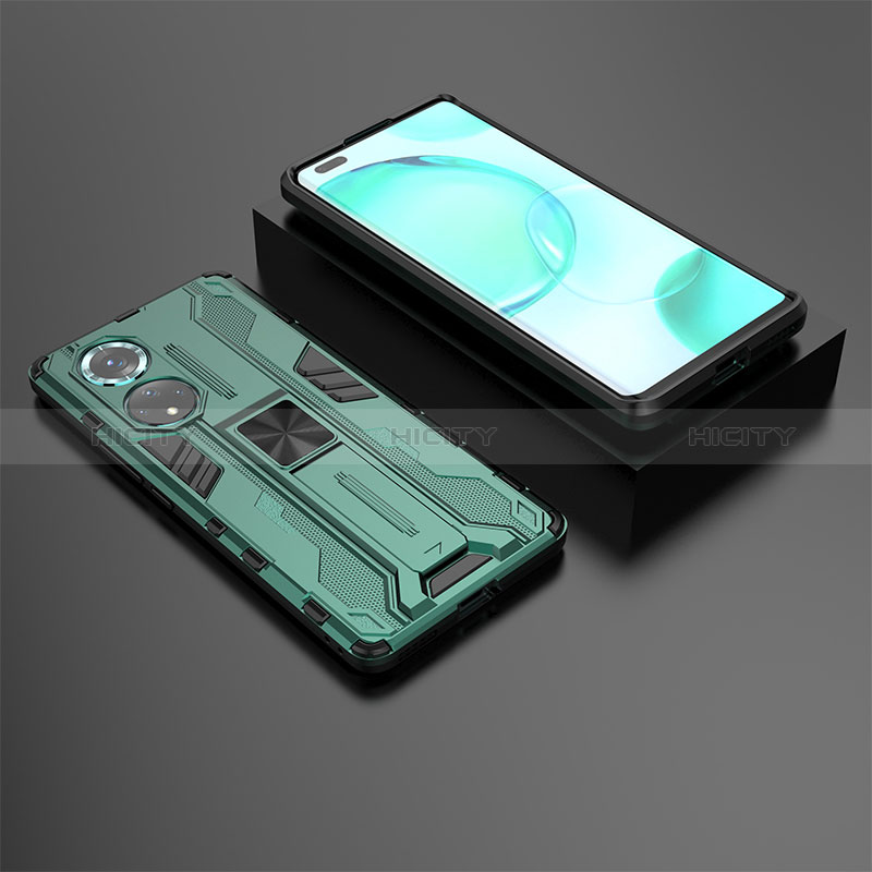 Funda Bumper Silicona y Plastico Mate Carcasa con Magnetico Soporte KC2 para Huawei Nova 9 Pro Verde