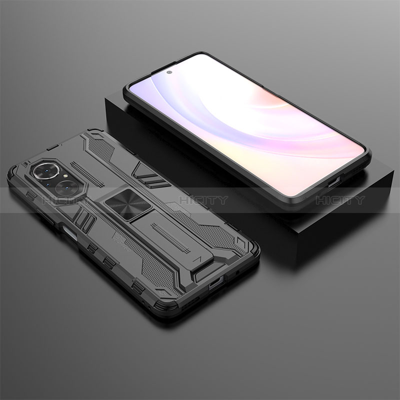 Funda Bumper Silicona y Plastico Mate Carcasa con Magnetico Soporte KC2 para Huawei Nova 9 SE Negro