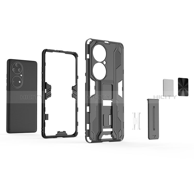 Funda Bumper Silicona y Plastico Mate Carcasa con Magnetico Soporte KC2 para Huawei P50 Pro