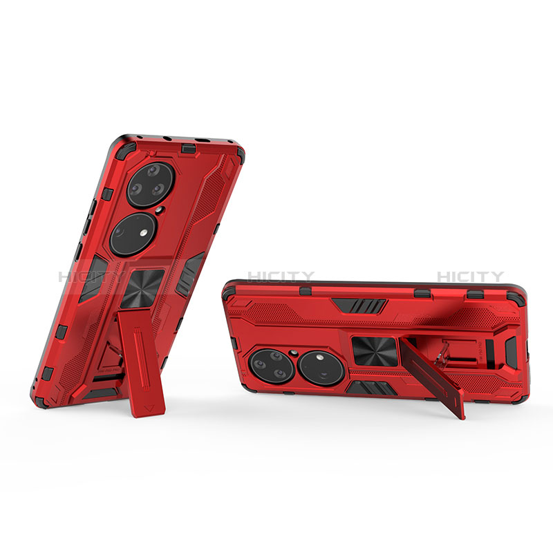 Funda Bumper Silicona y Plastico Mate Carcasa con Magnetico Soporte KC2 para Huawei P50 Pro