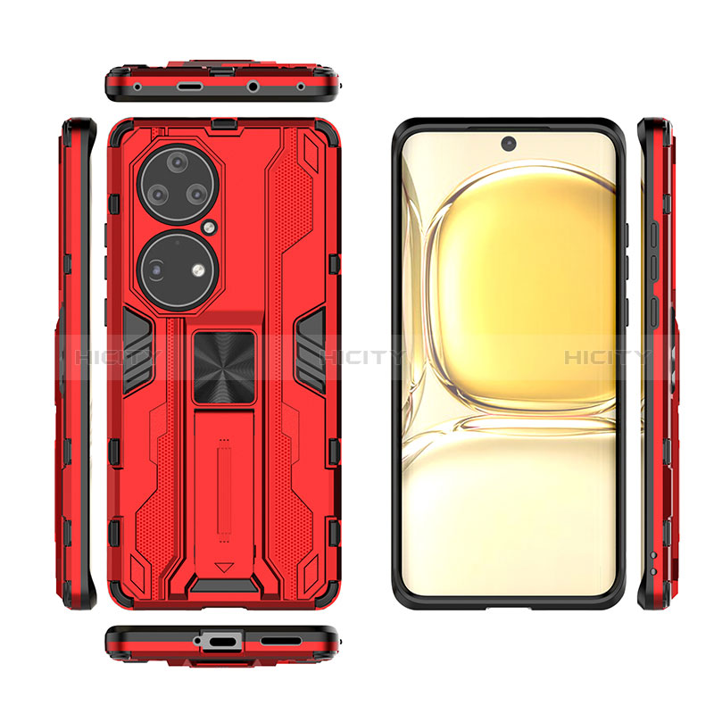 Funda Bumper Silicona y Plastico Mate Carcasa con Magnetico Soporte KC2 para Huawei P50e