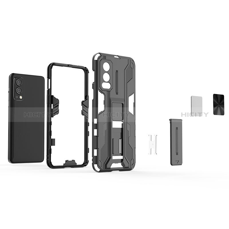 Funda Bumper Silicona y Plastico Mate Carcasa con Magnetico Soporte KC2 para OnePlus Nord 2 5G