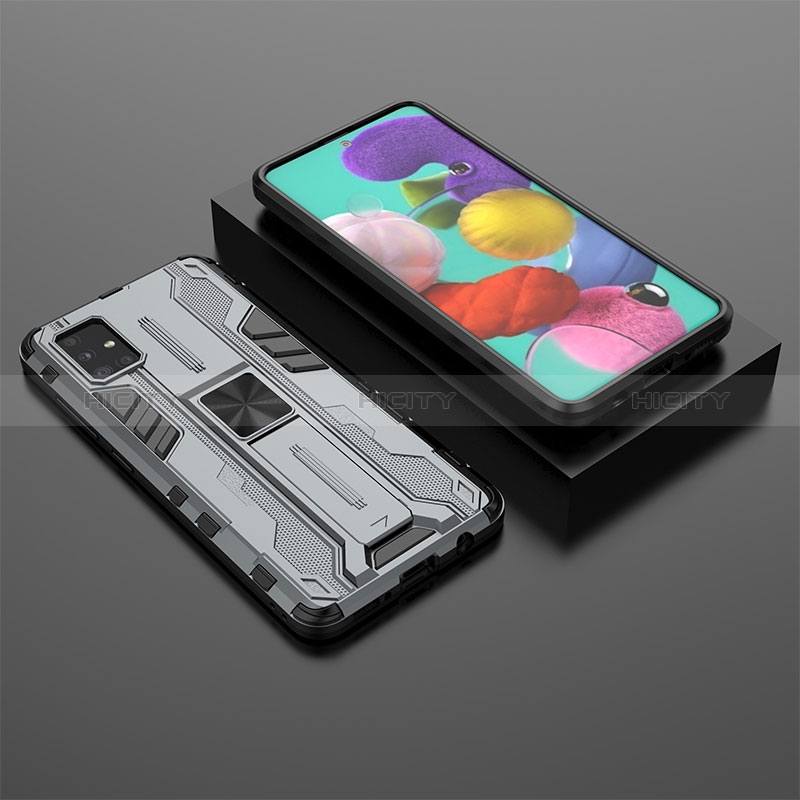 Funda Bumper Silicona y Plastico Mate Carcasa con Magnetico Soporte KC2 para Samsung Galaxy A51 5G Gris