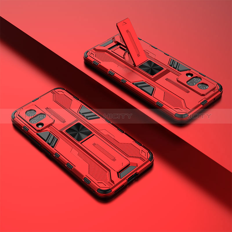 Funda Bumper Silicona y Plastico Mate Carcasa con Magnetico Soporte KC2 para Vivo V21 5G Rojo