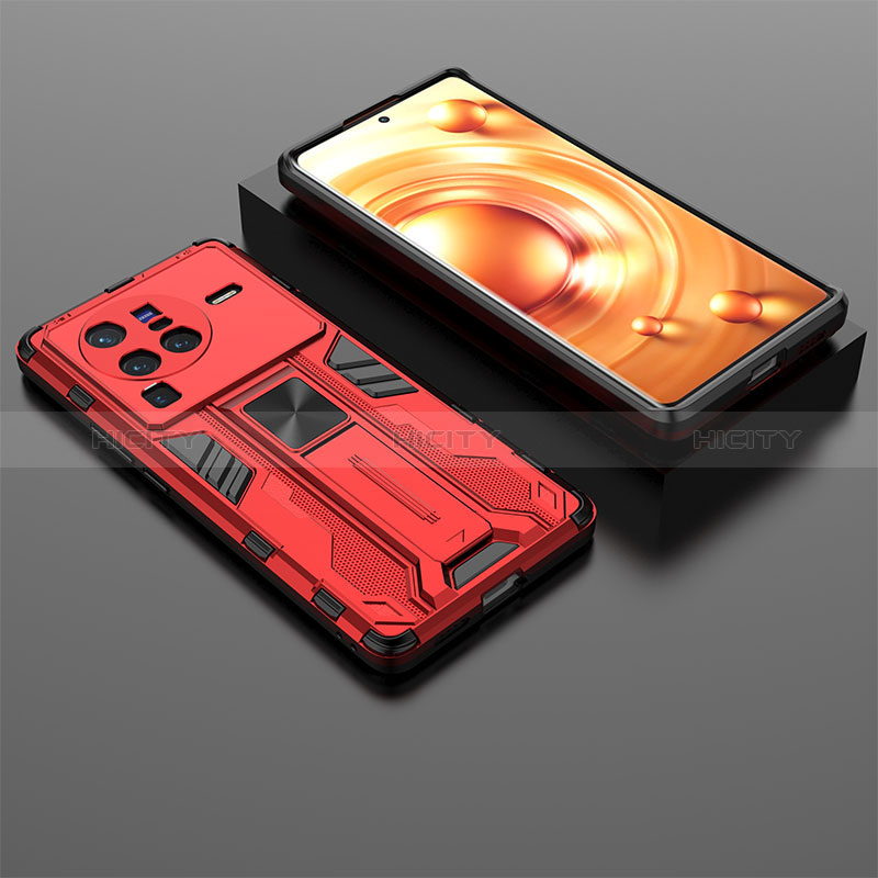 Funda Bumper Silicona y Plastico Mate Carcasa con Magnetico Soporte KC2 para Vivo X80 Pro 5G Rojo