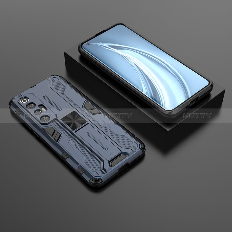 Funda Bumper Silicona y Plastico Mate Carcasa con Magnetico Soporte KC2 para Xiaomi Mi 10S 5G Azul