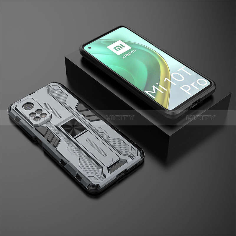 Funda Bumper Silicona y Plastico Mate Carcasa con Magnetico Soporte KC2 para Xiaomi Mi 10T Pro 5G Gris