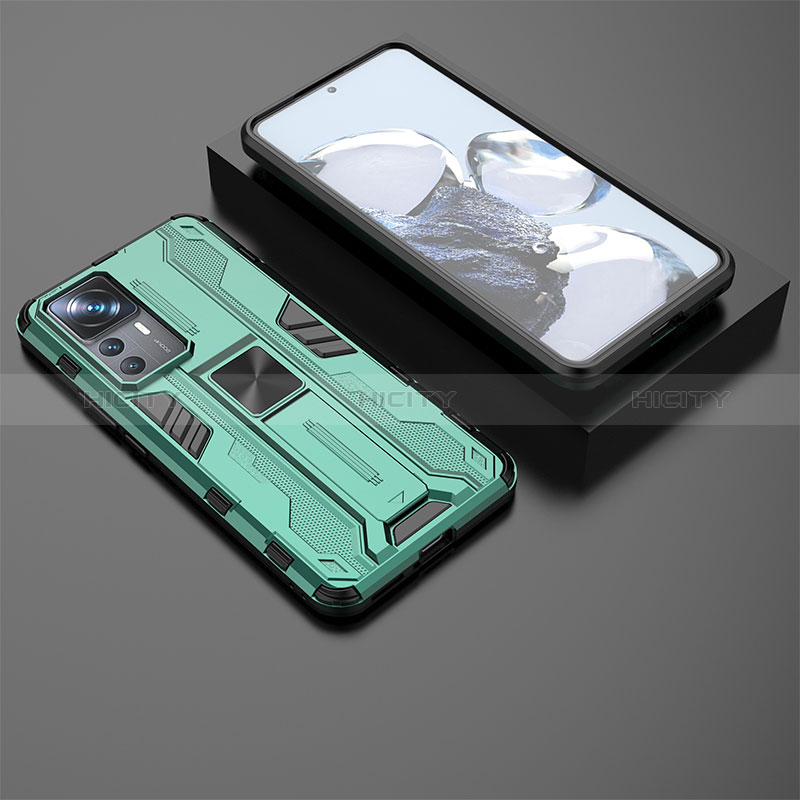 Funda Bumper Silicona y Plastico Mate Carcasa con Magnetico Soporte KC2 para Xiaomi Mi 12T 5G Verde