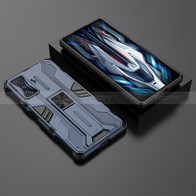 Funda Bumper Silicona y Plastico Mate Carcasa con Magnetico Soporte KC2 para Xiaomi Poco F4 GT 5G Azul