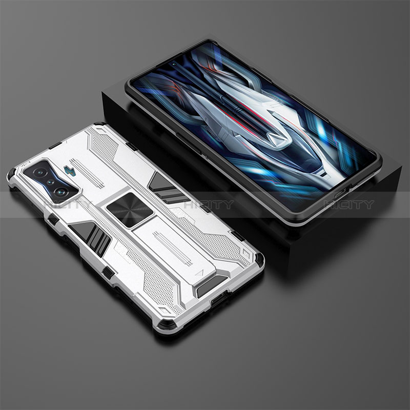 Funda Bumper Silicona y Plastico Mate Carcasa con Magnetico Soporte KC2 para Xiaomi Poco F4 GT 5G Blanco