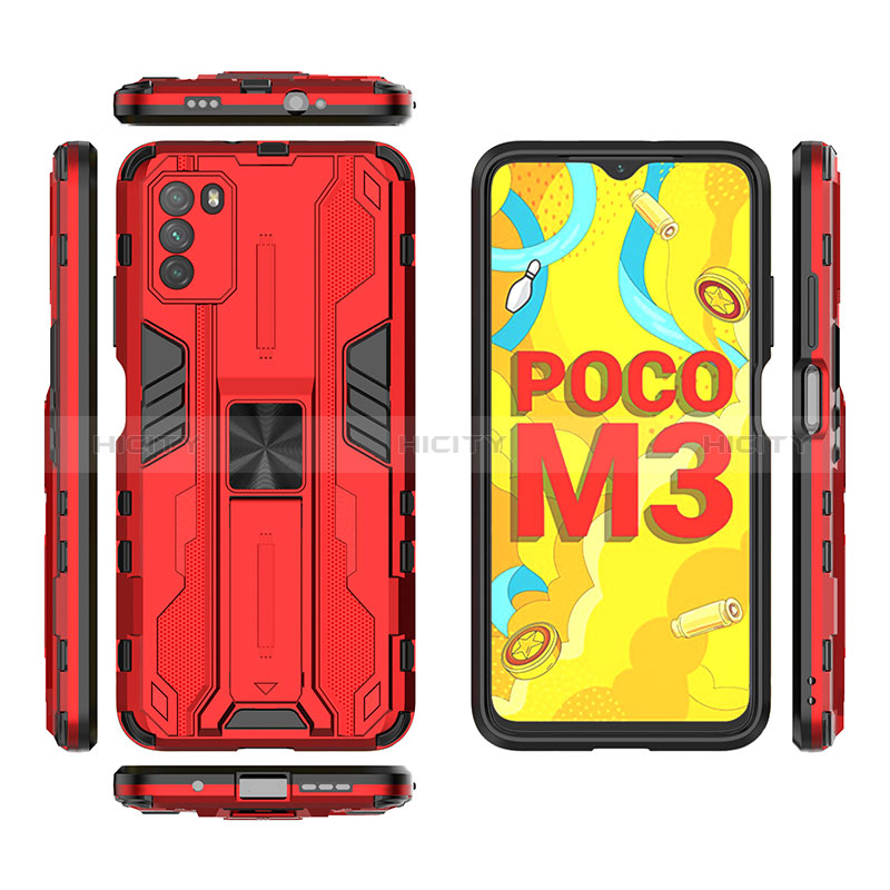 Funda Bumper Silicona y Plastico Mate Carcasa con Magnetico Soporte KC2 para Xiaomi Poco M3