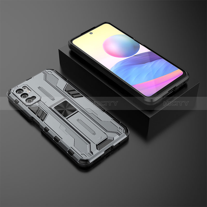 Funda Bumper Silicona y Plastico Mate Carcasa con Magnetico Soporte KC2 para Xiaomi POCO M3 Pro 5G Gris